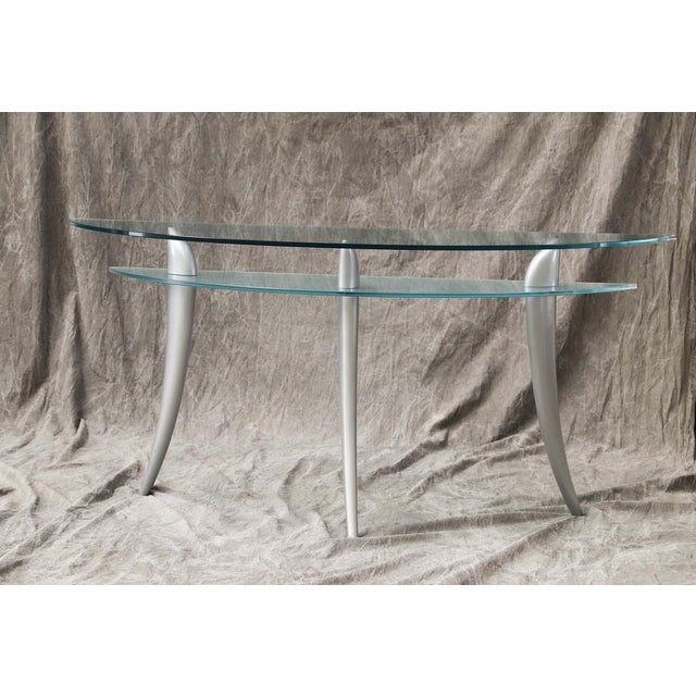 Italian Glass Console at Two Heights For Sale - Image 4 of 11