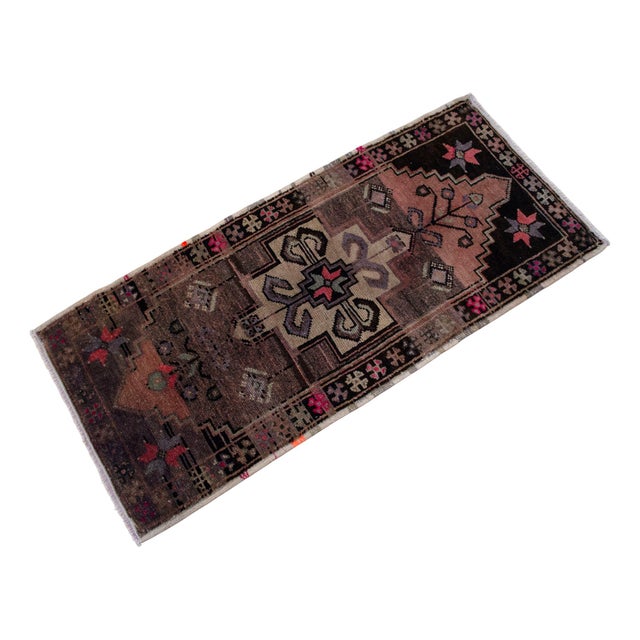 Hand Knotted Small Turkish Rug - 19" X 42" For Sale - Image 4 of 15