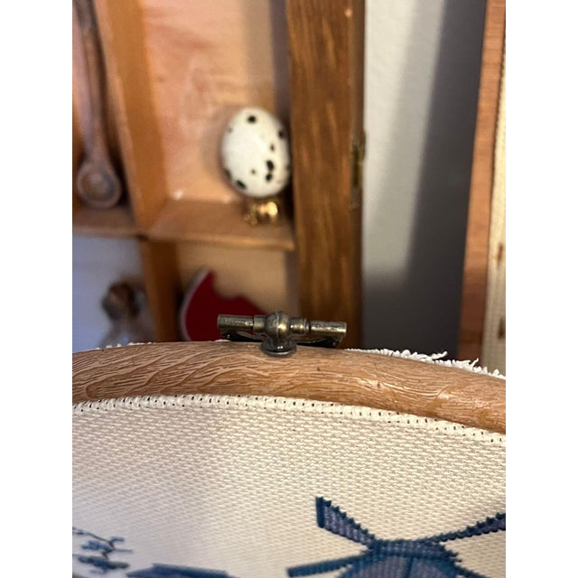 White Vintage Handcrafted Finished Cross Stitch Needlepoint Windmill and House For Sale - Image 8 of 8