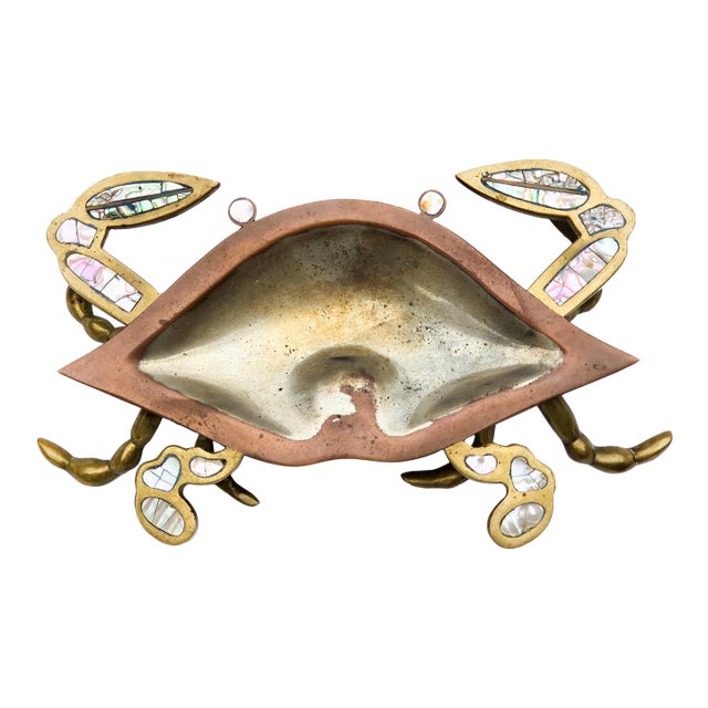 Mid Century Copper Brass and Abalone Shell Crab Display Tray Los Castillo Style For Sale