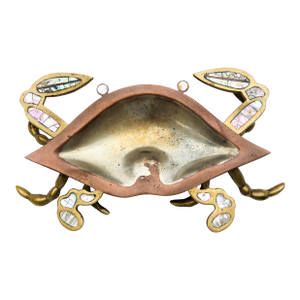 Mid Century Copper Brass and Abalone Shell Crab Display Tray Los Castillo Style