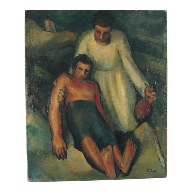 1940s - R. Perrin Mother & Child French Oil on Canvas Religious Painting For Sale
