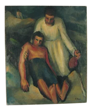 1940s - R. Perrin Mother & Christ Child French Oil on Canvas Religious Painting