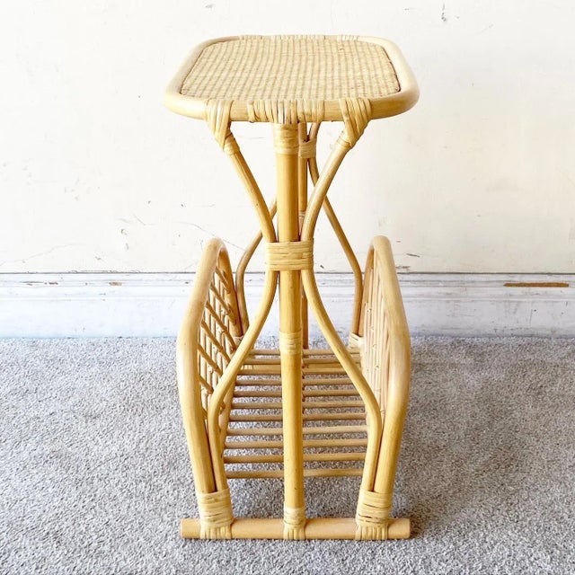 Boho Chic Bamboo Rattan Magazine Rack Side Table For Sale In Miami - Image 6 of 8