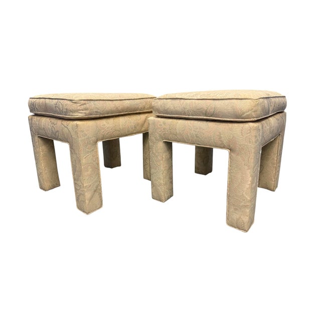 Pair of Pillow top Billy Baldwin style stools. Fully upholstered. Square legs. Nice heavy weight.