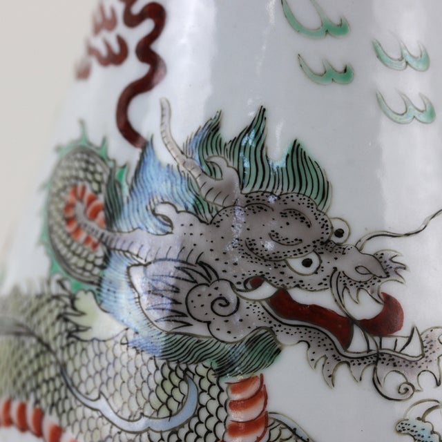 A Pair of Early 20th-Century Chinese Multicolored Dragon-Patterned Porcelain Gourd Vases, Bearing Imitation Qing Dynasty Kangxi Reign Marks. For Sale - Image 9 of 12