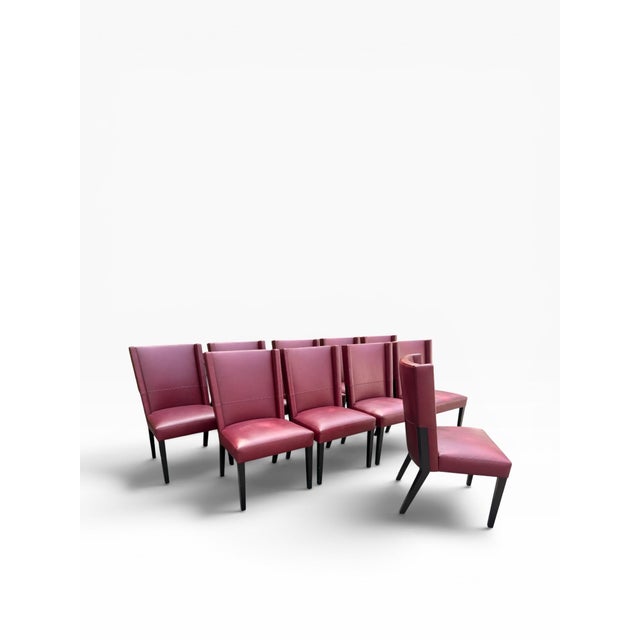 Modern Set of 10 Joseph Jeup Modern Burgundy Leather Dining ChairsR For Sale - Image 3 of 10