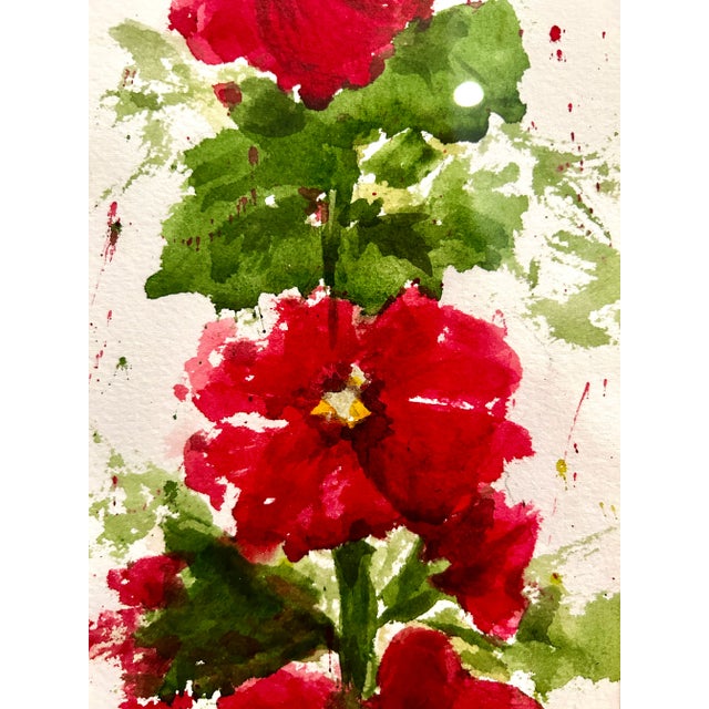 2020s Original Watercolor Painting Hollyhocks Framed For Sale - Image 5 of 7