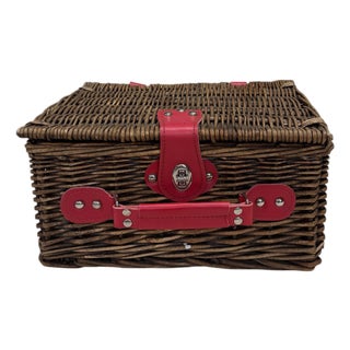 Vintage Picnic Basket Storage Box With Tab Lock For Sale