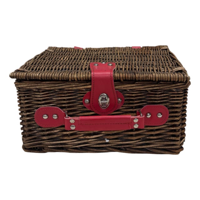 Vintage Picnic Basket Storage Box With Tab Lock For Sale