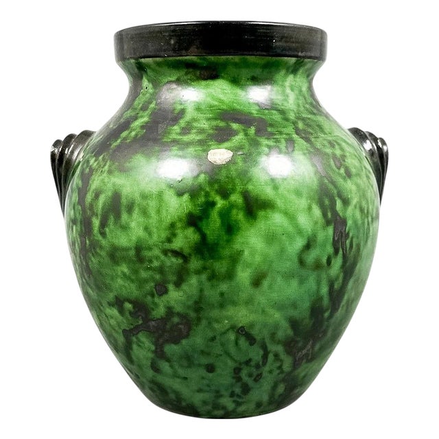 Large Vintage Art Deco Green Stoneware Vase by Erik Mornils for Nittsjö, Sweden, 1930s For Sale