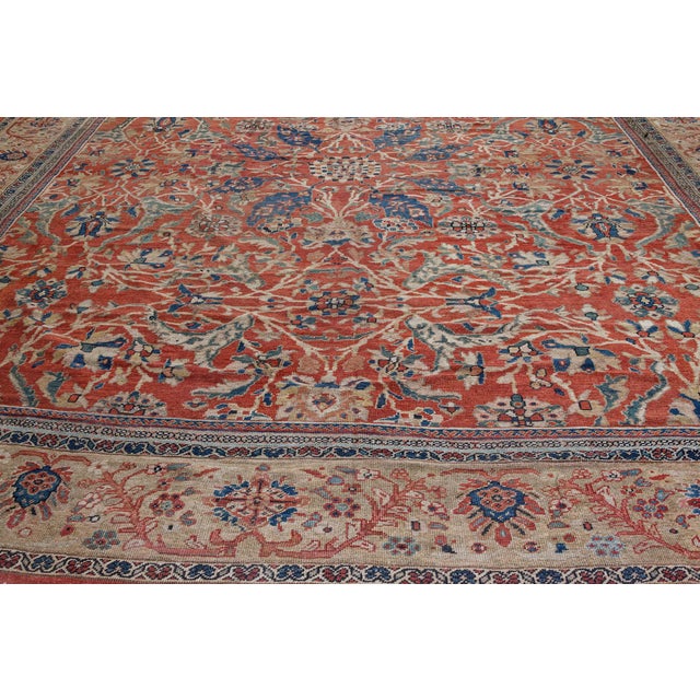 Textile Authentic 19th Century Persian Sultanabad Red Handmade Wool Rug For Sale - Image 7 of 8