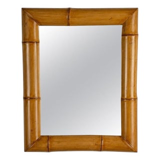 Vintage Italian Bamboo Wall Mirror with Beveled Glass, 1940s For Sale