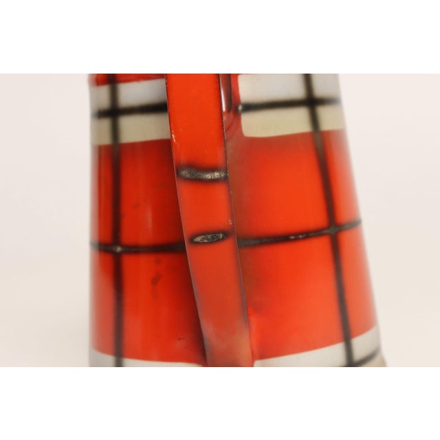 Vintage Czech Bohemian Orange Tartan Plaid Art Pottery Pitcher Teapot by Erphila For Sale - Image 14 of 17