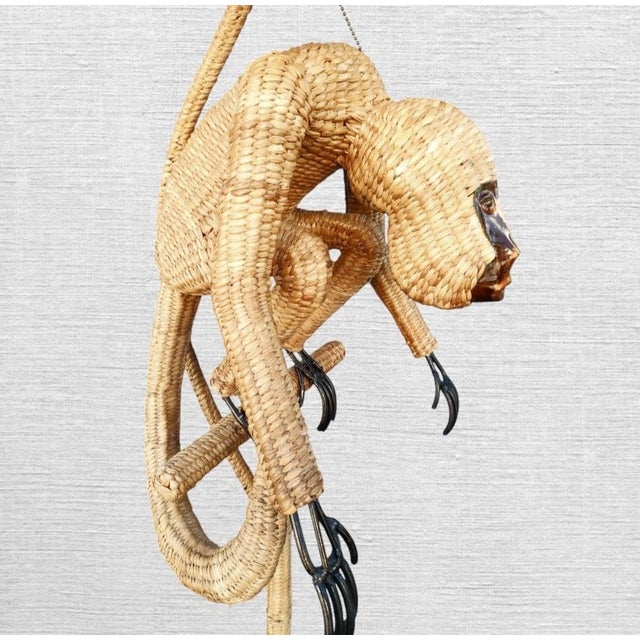 Wood Vintage Mario Lopez Torres Palm Beach Regency Huge Wicker Monkey Greek Key Floor Lamp For Sale - Image 7 of 8
