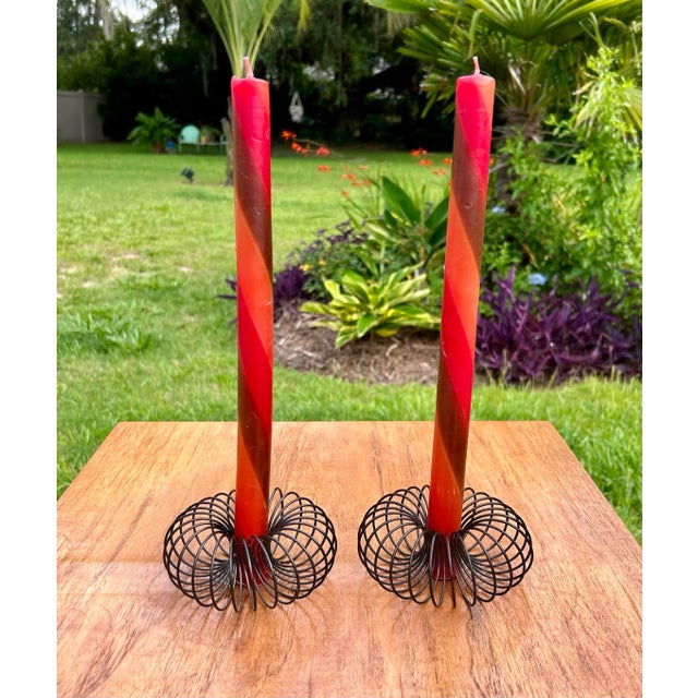Mid-Century Atomic Candle Holders with Candles - a Pair For Sale - Image 9 of 13