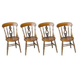 Victorian Elm and Beech Kitchen Chairs, Set of 4 For Sale