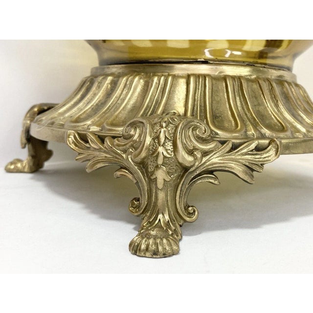 1960s Massive French Cut-To-Clear Amber Yellow Crystal Urn, Ornate Brass For Sale In Dallas - Image 6 of 13