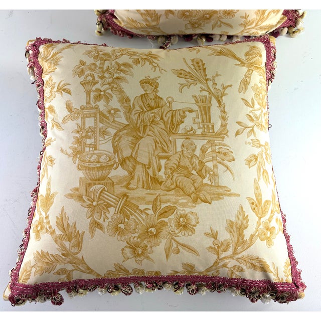 Vintage Travers Tasseled Chinoiserie Cotton Print Pillows/a Pair. For Sale - Image 9 of 11