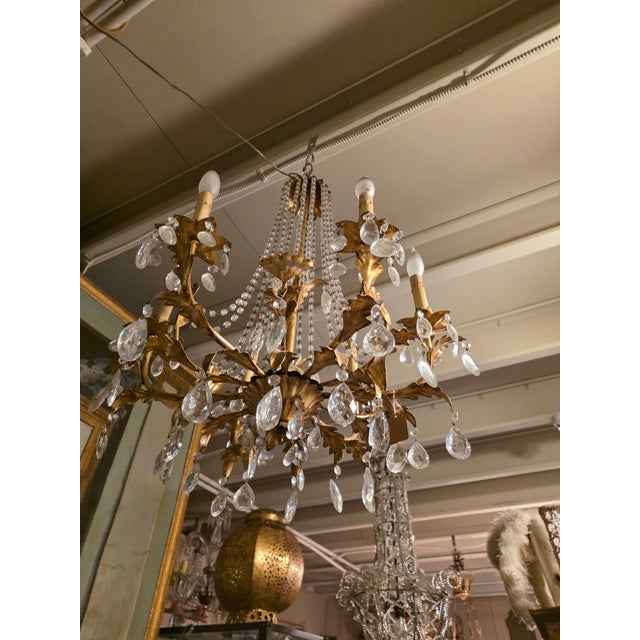 Metal Italian Gilt Metal Chandelier For Sale - Image 7 of 8