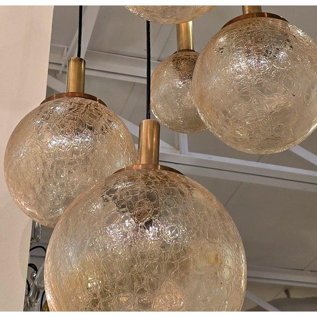 1970s Murano Glass and Brass Flush Mount Chandelier For Sale - Image 10 of 11