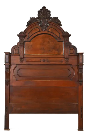 Herter Brothers Style Antique Eastlake Victorian Monumental Carved Burled Walnut Full Size Headboard, Circa 1880s