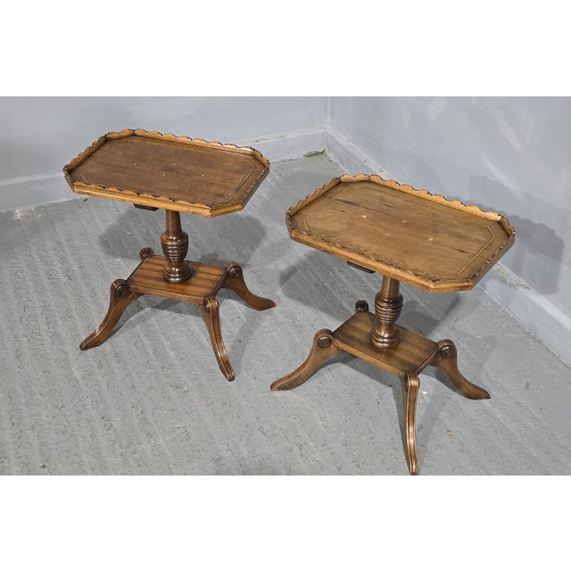 Brown English Walnut Inlaid Wine Tables, 1920, Set of 2 For Sale - Image 8 of 9