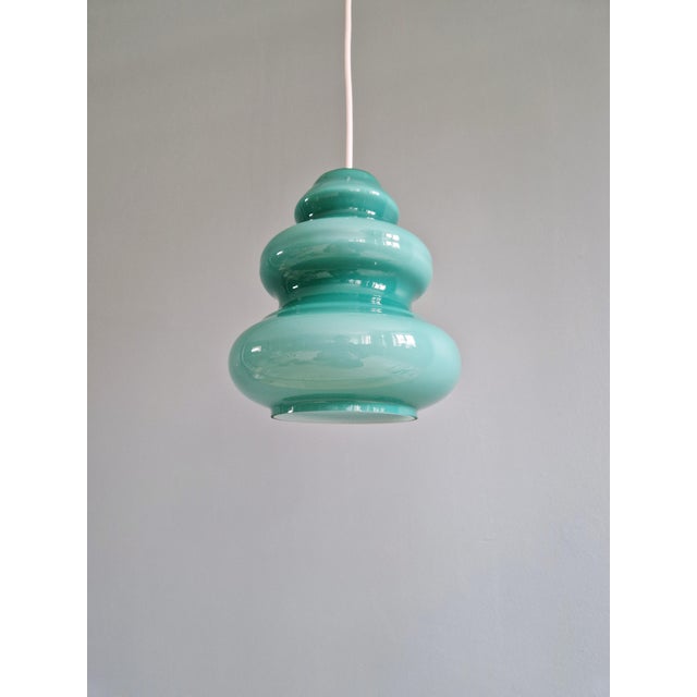 Space Age Pendant Light in Blue-Green Opaline Glass, 1960s For Sale - Image 9 of 13