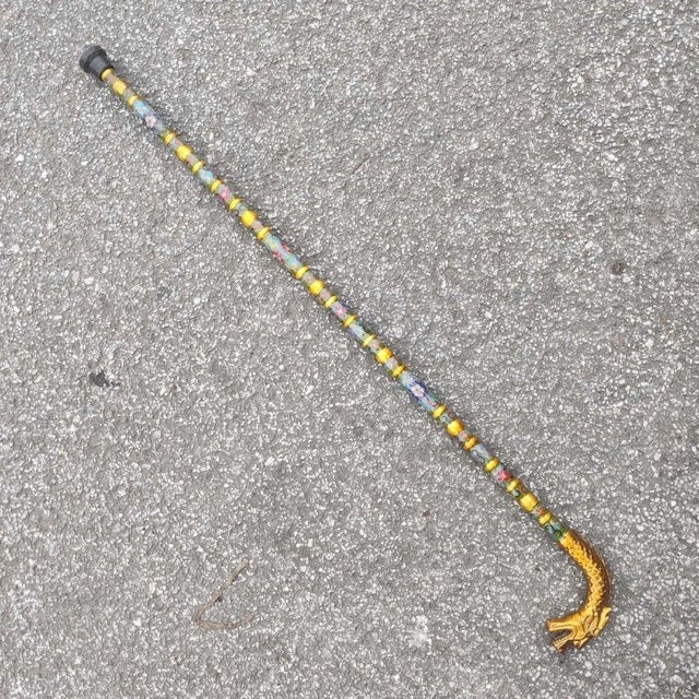 Vintage Cloisonne Dragon Head Cane - Gilt Enamel Walking Stick For Sale In Los Angeles - Image 6 of 9