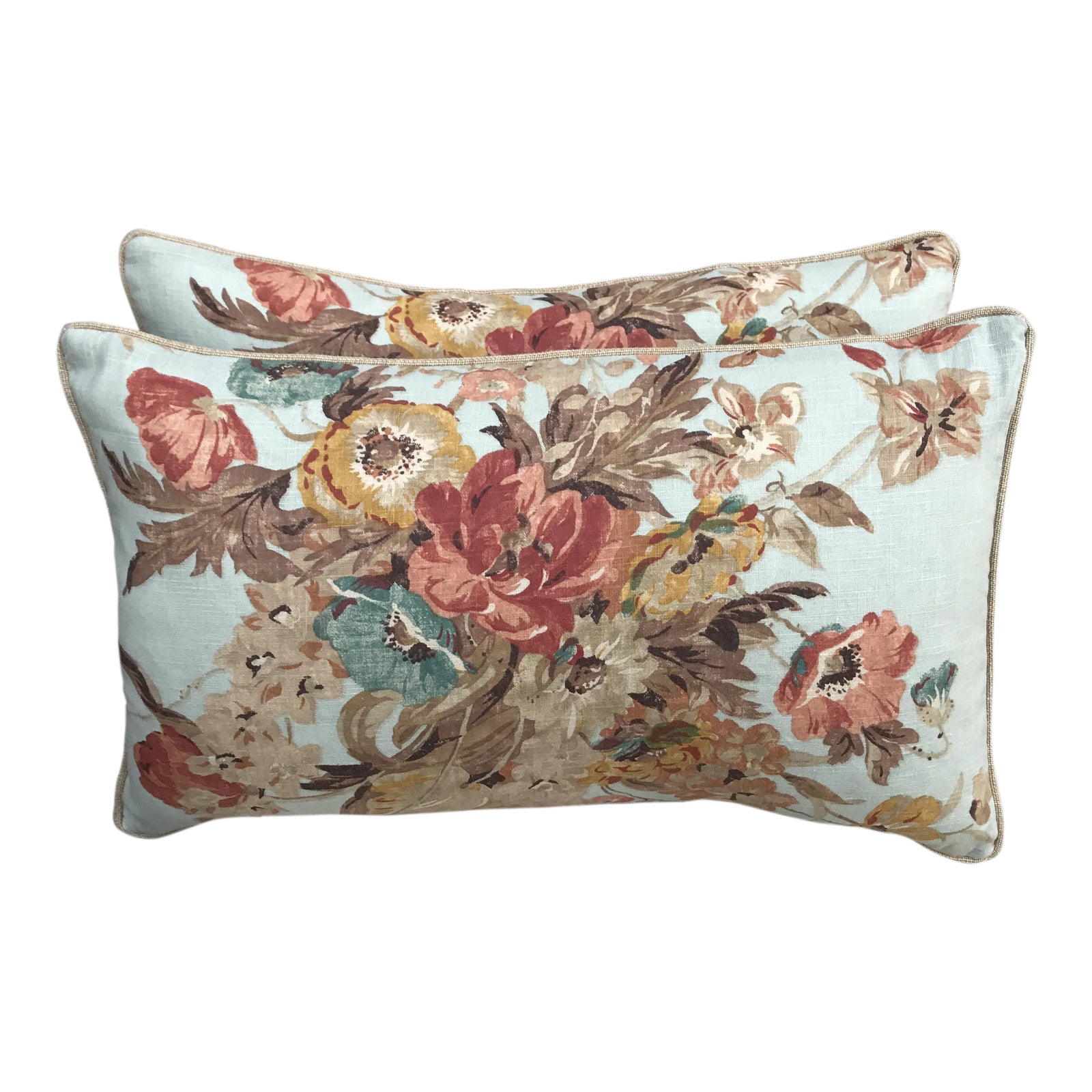 Floral Printed Linen Pillows A Pair Chairish