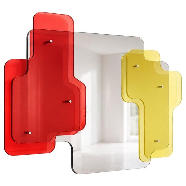 Stratos Quadro Red & Yellow Maxi Sculptural Wall Mirror by GTG Design Couture For Sale - Image 9 of 9