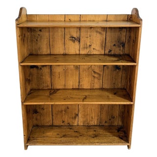 Antique Rustic Pine Open Bookcase With Plank Back For Sale