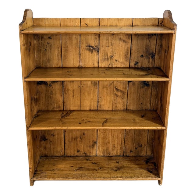 Antique Rustic Pine Open Bookcase With Plank Back For Sale