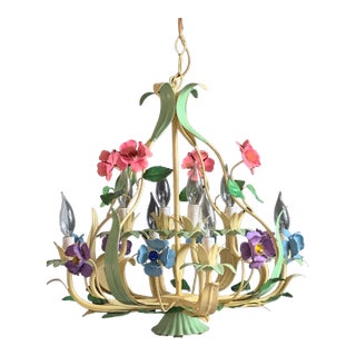 Vintage Italian Tole 8 Light Chandelier For Sale