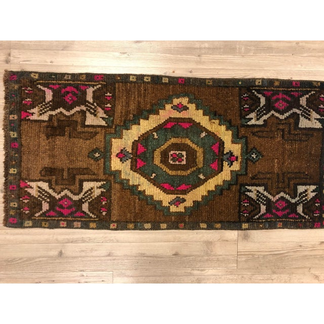 1960s 1960s Vintage Turkish Tribal Miniature Rug - 1′6″ × 3′2″ For Sale - Image 5 of 6