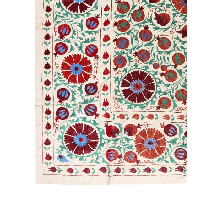 6.8x7.9 Ft Uzbek Wall Hanging. Embroidered Bed Cover. Cotton & Silk Tablecloth For Sale - Image 4 of 5