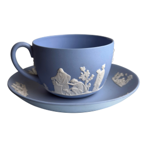 1970s Wedgwood Jasperware Tea Cup and Saucer in a Pale Blue Colorway