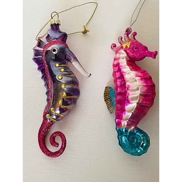 1970s Old World Christmas Ornaments 2 Sea Horses Handblown Glass For Sale In Miami - Image 6 of 7