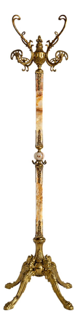 Vintage Italian Brass and Onyx Hall Tree Coat Rack with Rotating Crown and Female Faces, 1960s