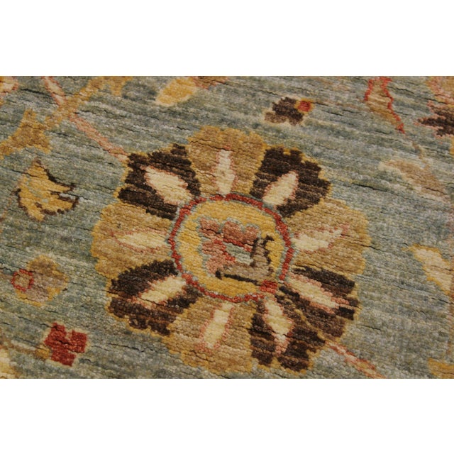 Shabby Chic Ziegler Blue/Gold Wool Runner Rug- 4'1'' X 11'2'' For Sale In New York - Image 6 of 10