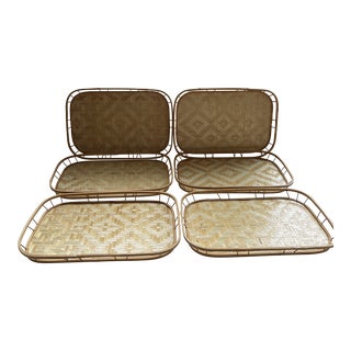 Set of 6 Vintage Bamboo Trays For Sale