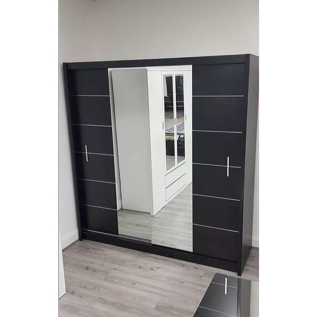 Modern Sliding Door Wardrobe Armoire With Shelving & Drawers – 250 Cm For Sale - Image 14 of 14