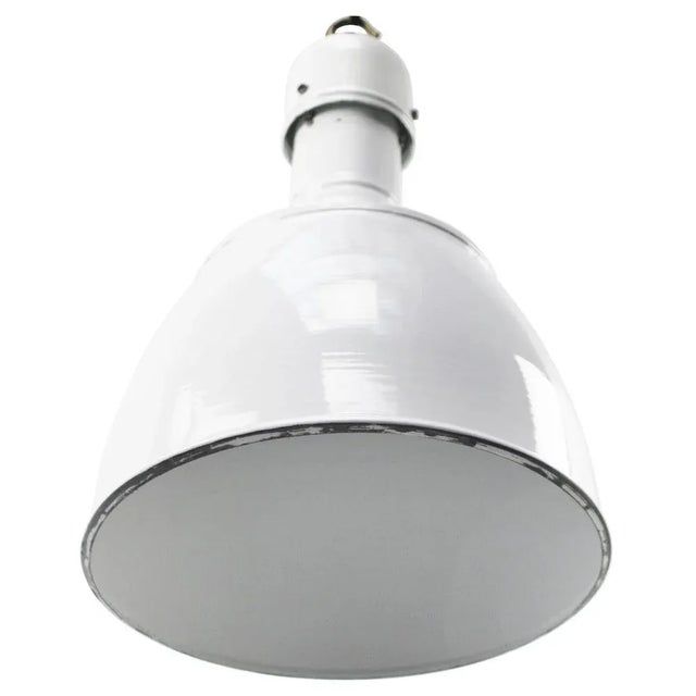 Industrial Industrial White Enamel and Brass Pendant Light, 1950s For Sale - Image 3 of 5