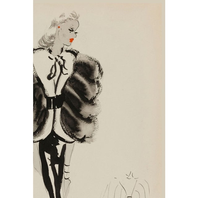 Not Yet Made - Made To Order Vintage French Fashion Art Print – Black and White Fur Sleeve Illustration, 24" X 32" For Sale - Image 5 of 8
