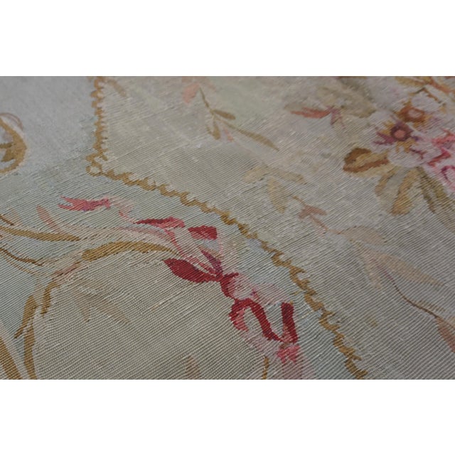 1880s Ivory Floral Medallion Antique French Aubusson Rug 3' X 6'6" Flatweave Wool Carpet For Sale - Image 10 of 15
