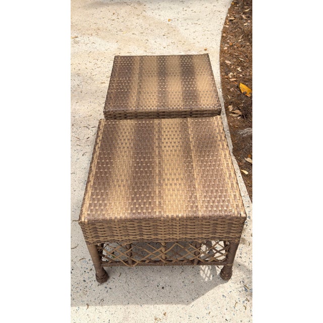 Tommy Bahama Pair of Woven Rattan Style Ottomans For Sale - Image 4 of 12
