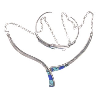 Vintage Native American Sterling High grade turquoise/lapis bracelet/necklace, 2 pieces For Sale