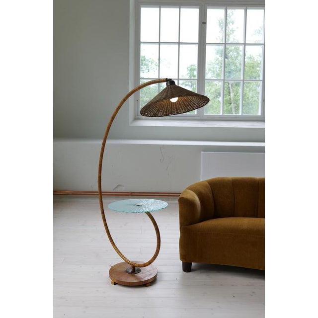 Art Deco Swedish Grace Floor Lamp in Art Glass and Beech, 1930s For Sale - Image 4 of 18