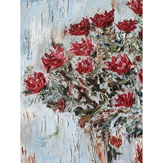 Textile "The Roses" Contemporary Original Expressionist Still Life Painting For Sale - Image 7 of 8
