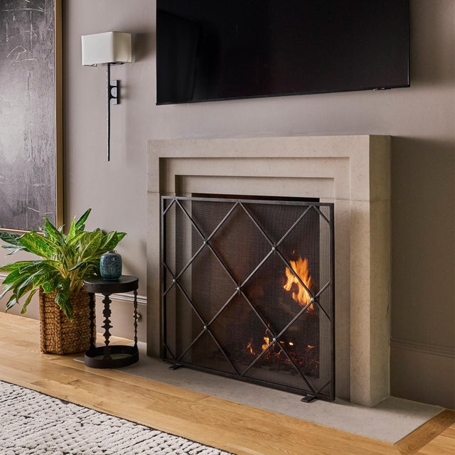 Tobacco Celeste Fireplace Screen Iron For Sale - Image 9 of 11